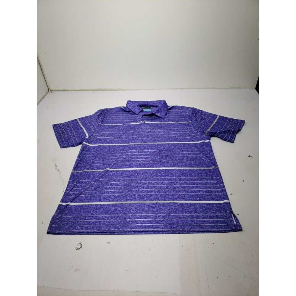 PGA Golf Tour Logo Short Sleeve 3-Button Polo Shirt Purple Striped Size 2XL